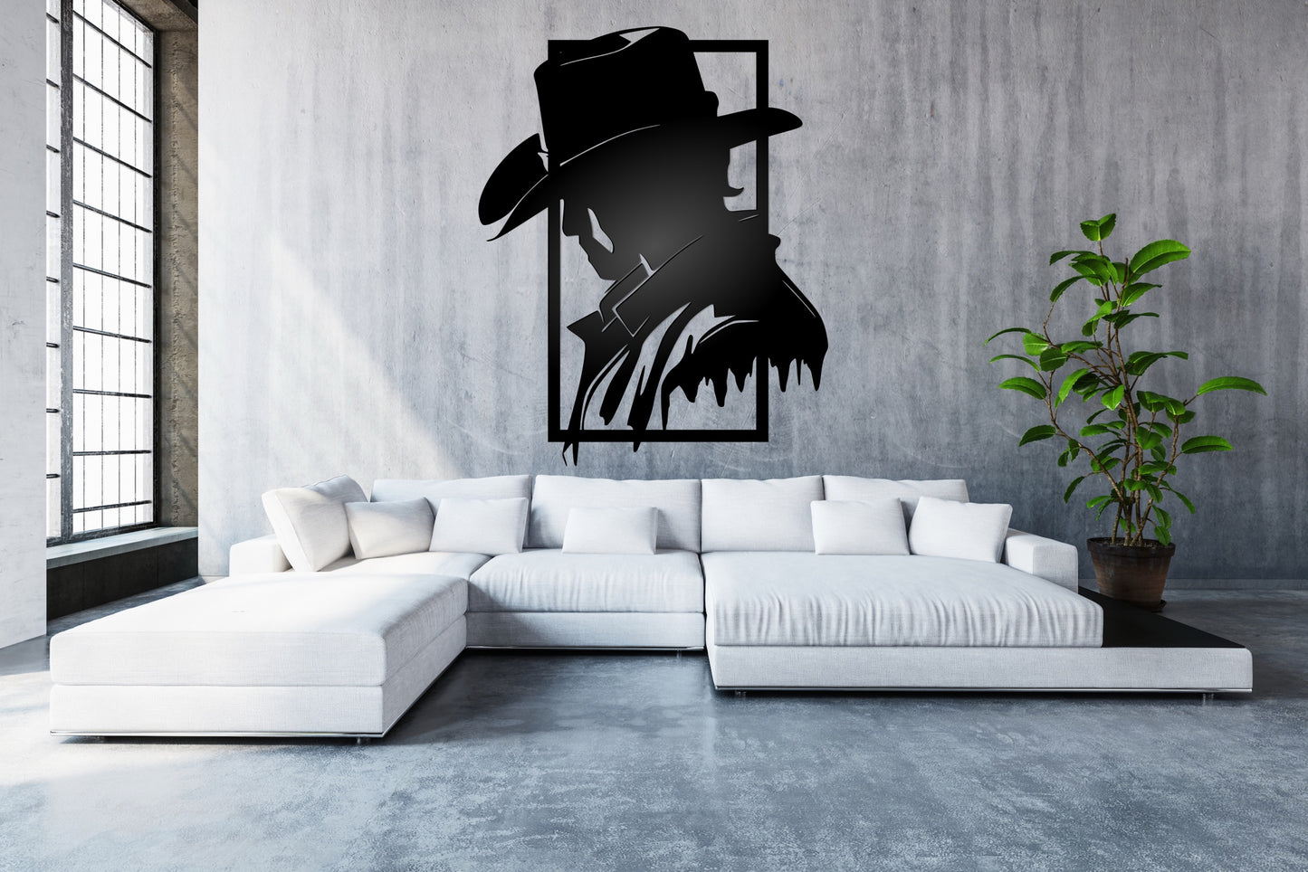 Cowboy scenery black Metal Sign 48x48"