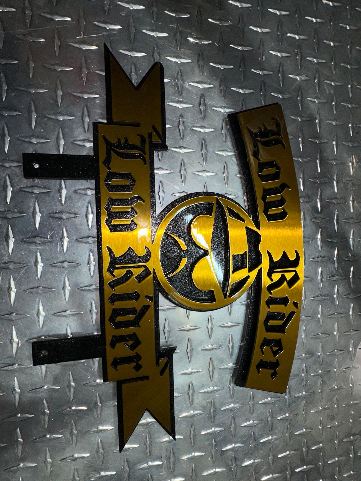 LOWIDER PLAQUE W/ LOWRIDER POWDER COATED BLACK AND GOLD 17x12 Inches