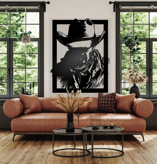Cowboy scenery black Metal Sign 48x48"
