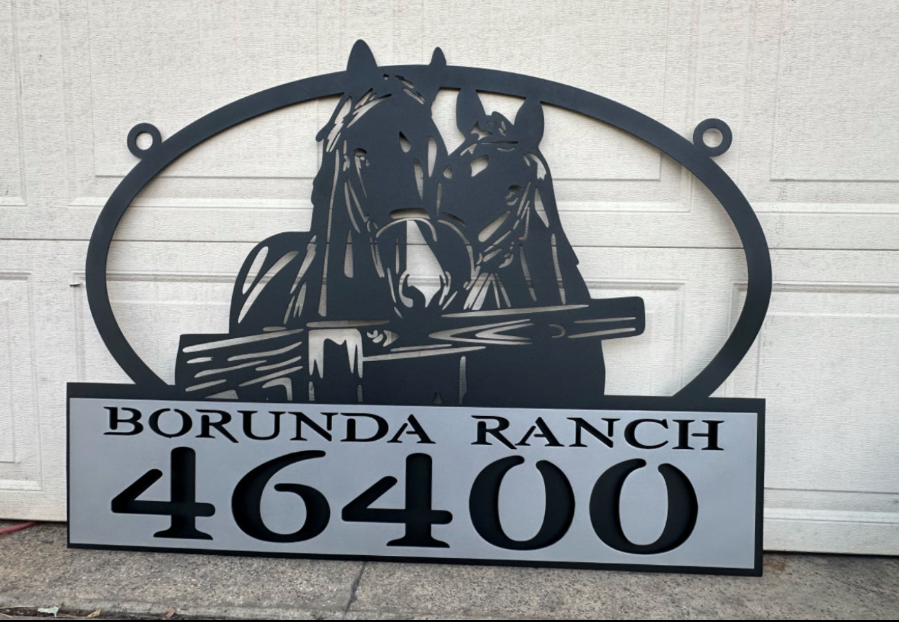 Custom Horse Personalized Metal hanging sign, powder coated, size 36x24 inches.