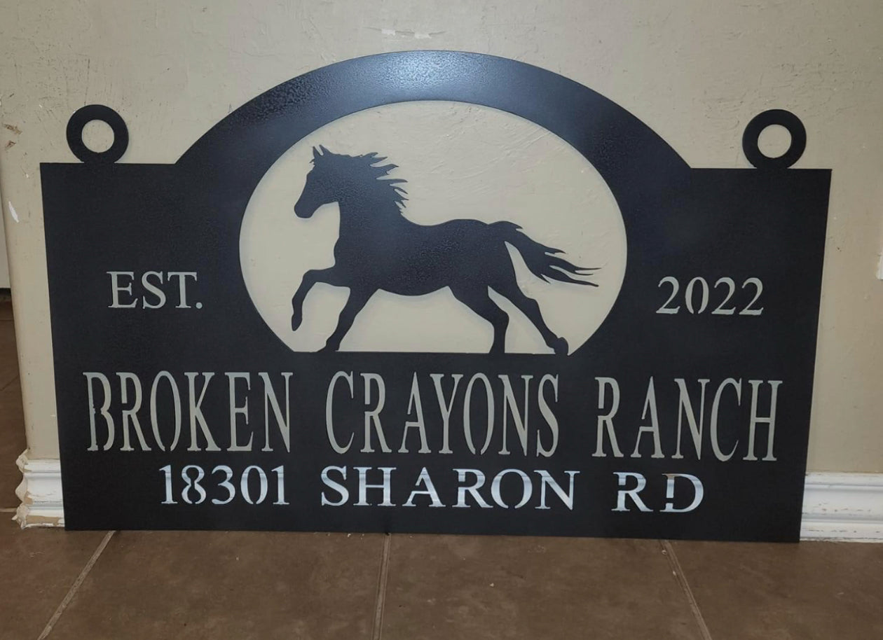 Custom Personalized Horse Metal hanging sign, powder coated, size 36x24 inches.