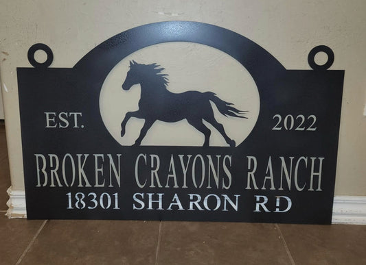 Custom Personalized Horse Metal hanging sign, powder coated, size 36x24 inches.