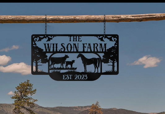 Custom Personalized Horse cows Metal hanging sign, powder coated, size 36x20 inches.