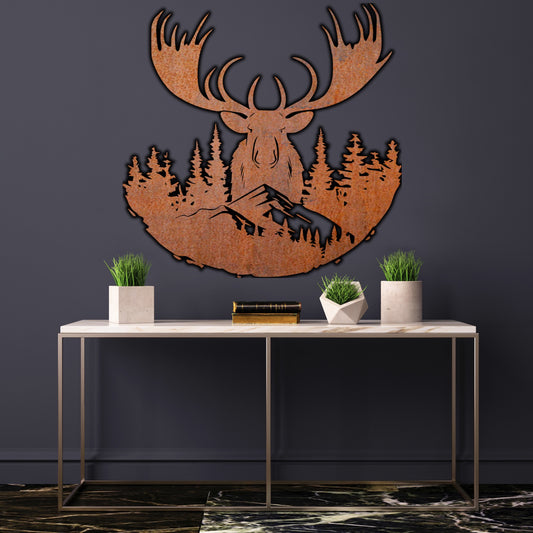 Mountain Elk Nature scenery Rust Metal Sign 45x45"