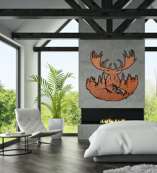 Mountain Elk Nature scenery Rust Metal Sign 45x45"