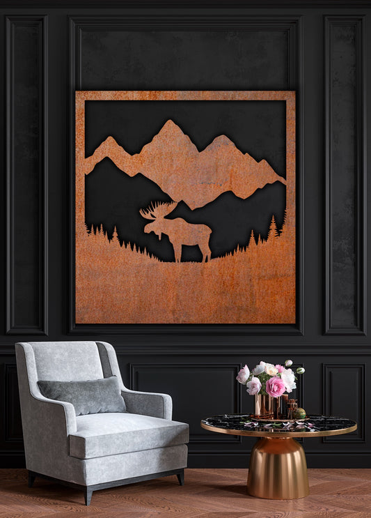 Mountain Elk Nature scenery Rust Metal Sign 45x45"