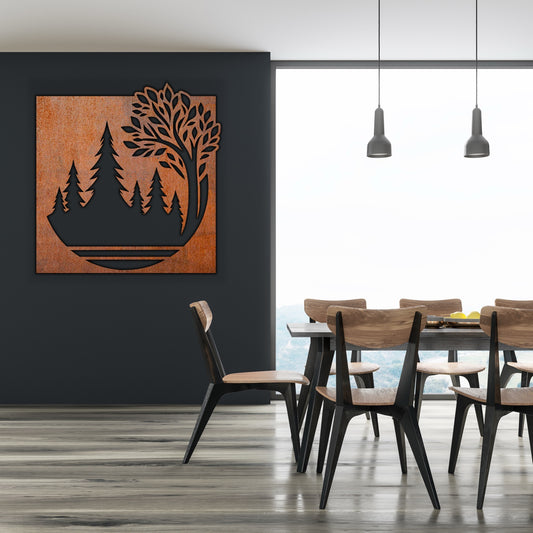 Mountain Nature scenery Rust Metal Sign 45x45"