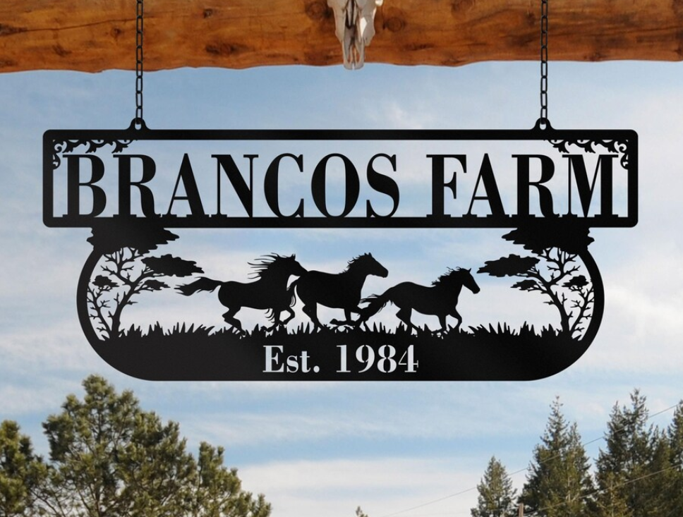 Custom Metal Farm Sign Horse Ranch Decor 40" long