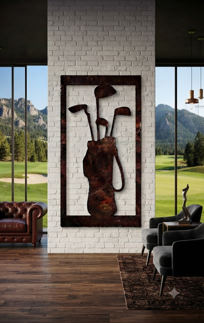 Golf Wall Art Decor Rustic patina Golf Bag