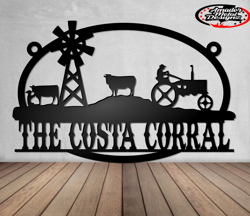 Custom steel farm sign scene