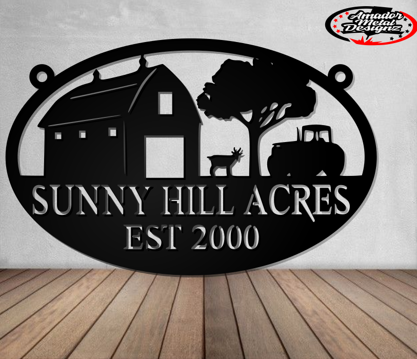 Custom steel farm sign scene