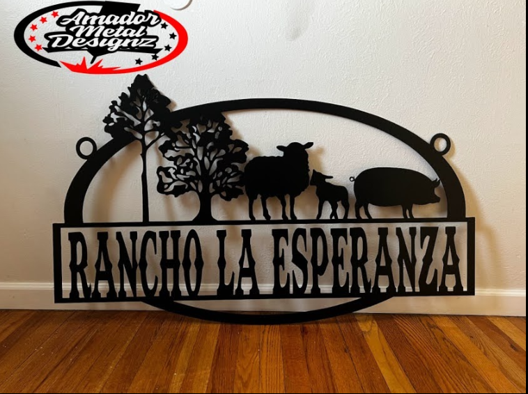 Custom steel farm sign scene