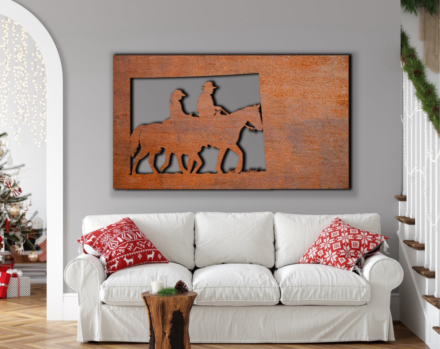 Cowboy horse riding  Mountain Nature scenery Rust Metal Sign 60x30"