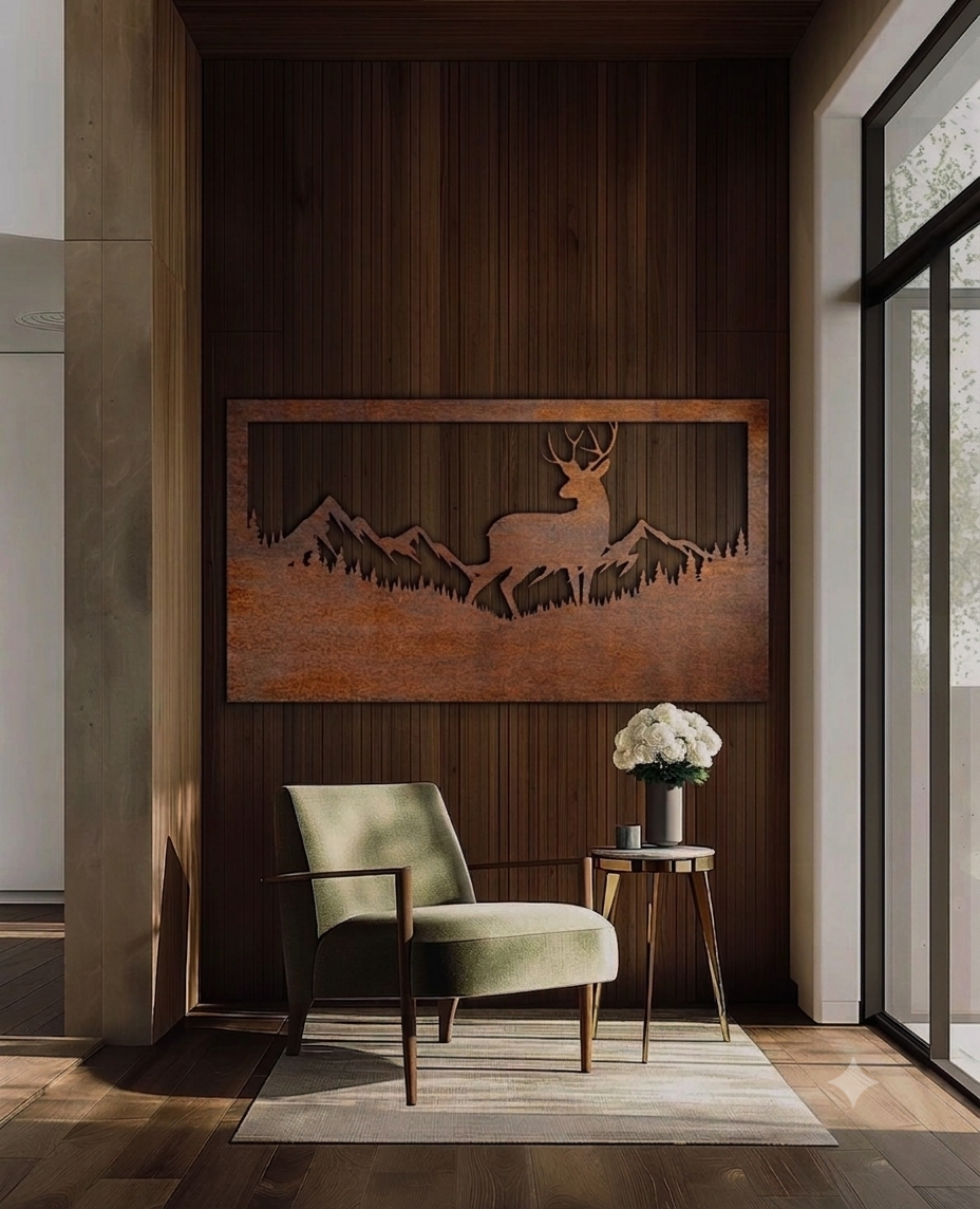 Cowboy horse riding  Mountain Nature scenery Rust Metal Sign 60x30"