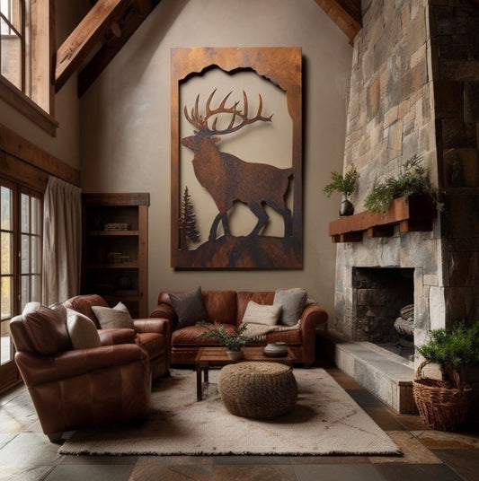 Elk Nature scenery Rust Metal Sign 30x60"