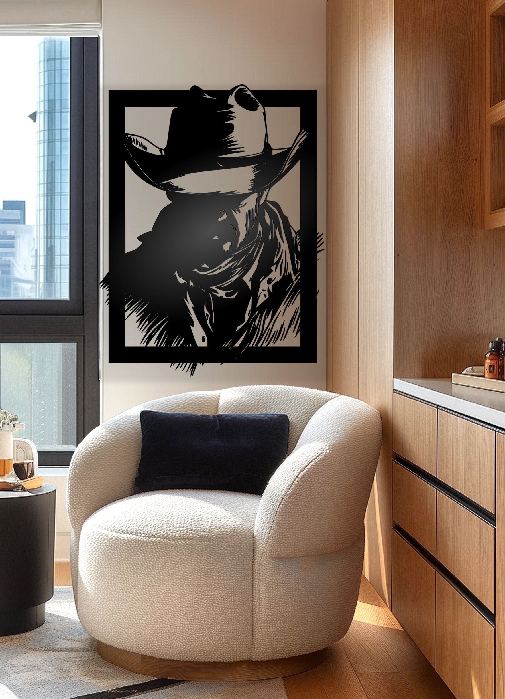 Cowboy scenery black Metal Sign 48x48