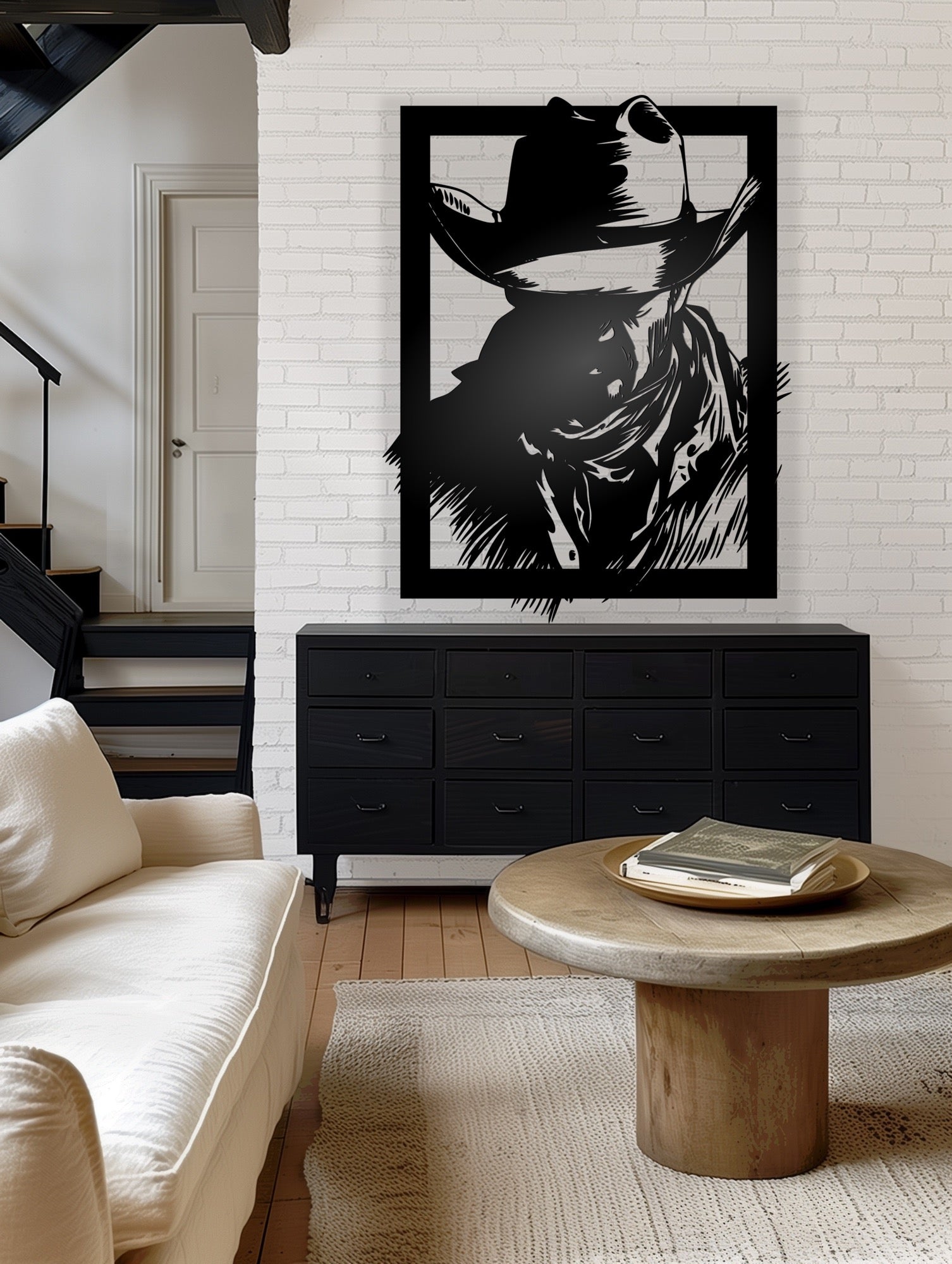 Cowboy scenery black Metal Sign 48x48