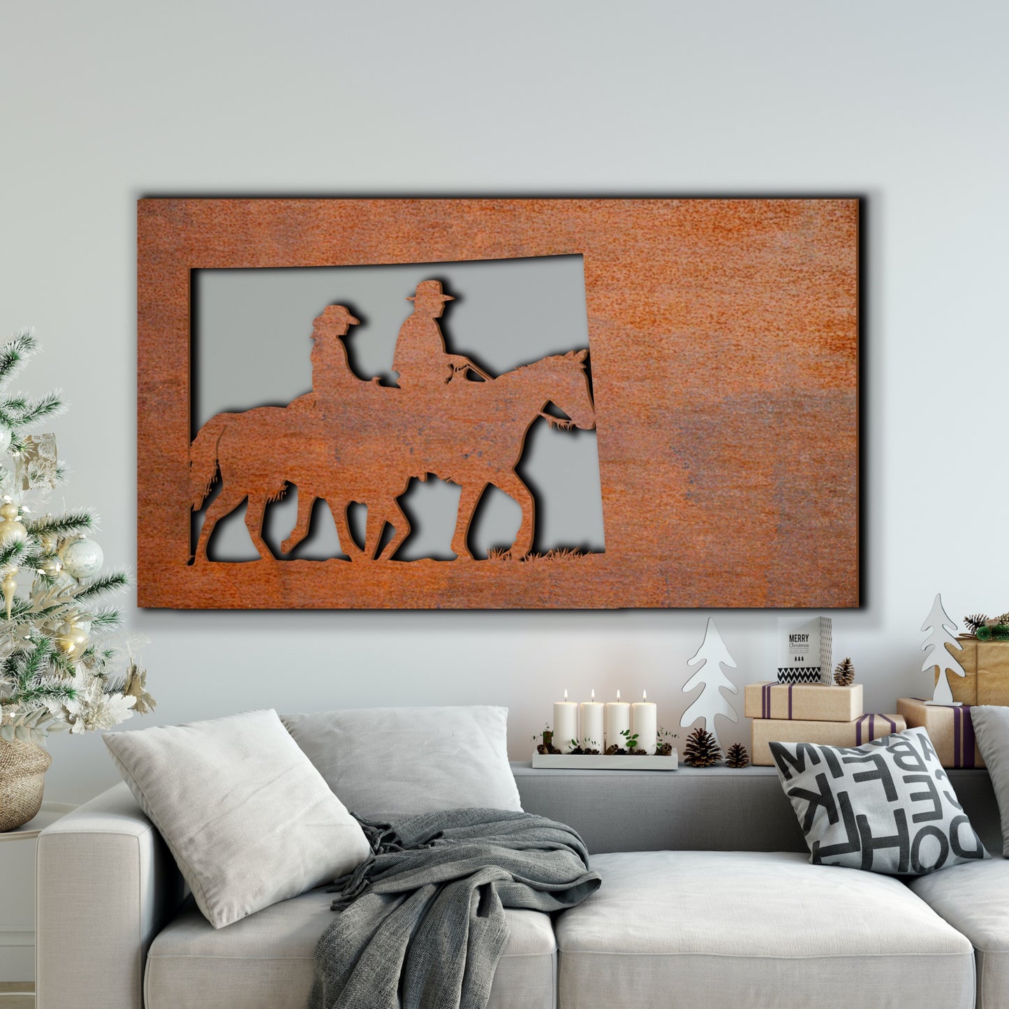 Cowboy horse riding  Mountain Nature scenery Rust Metal Sign 60x30"