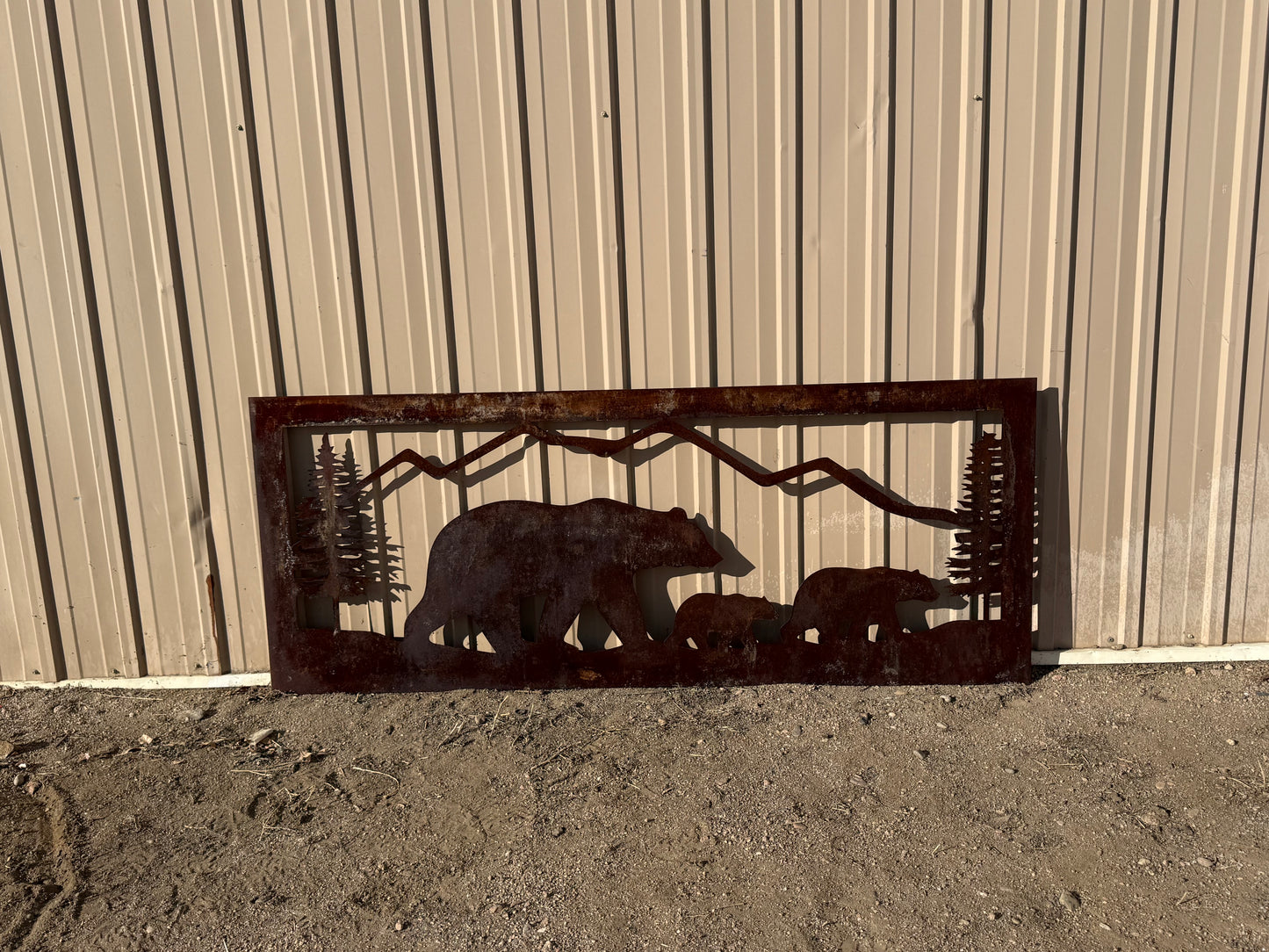 Mountain Bears Nature scenery Rust Metal Sign 70x20"