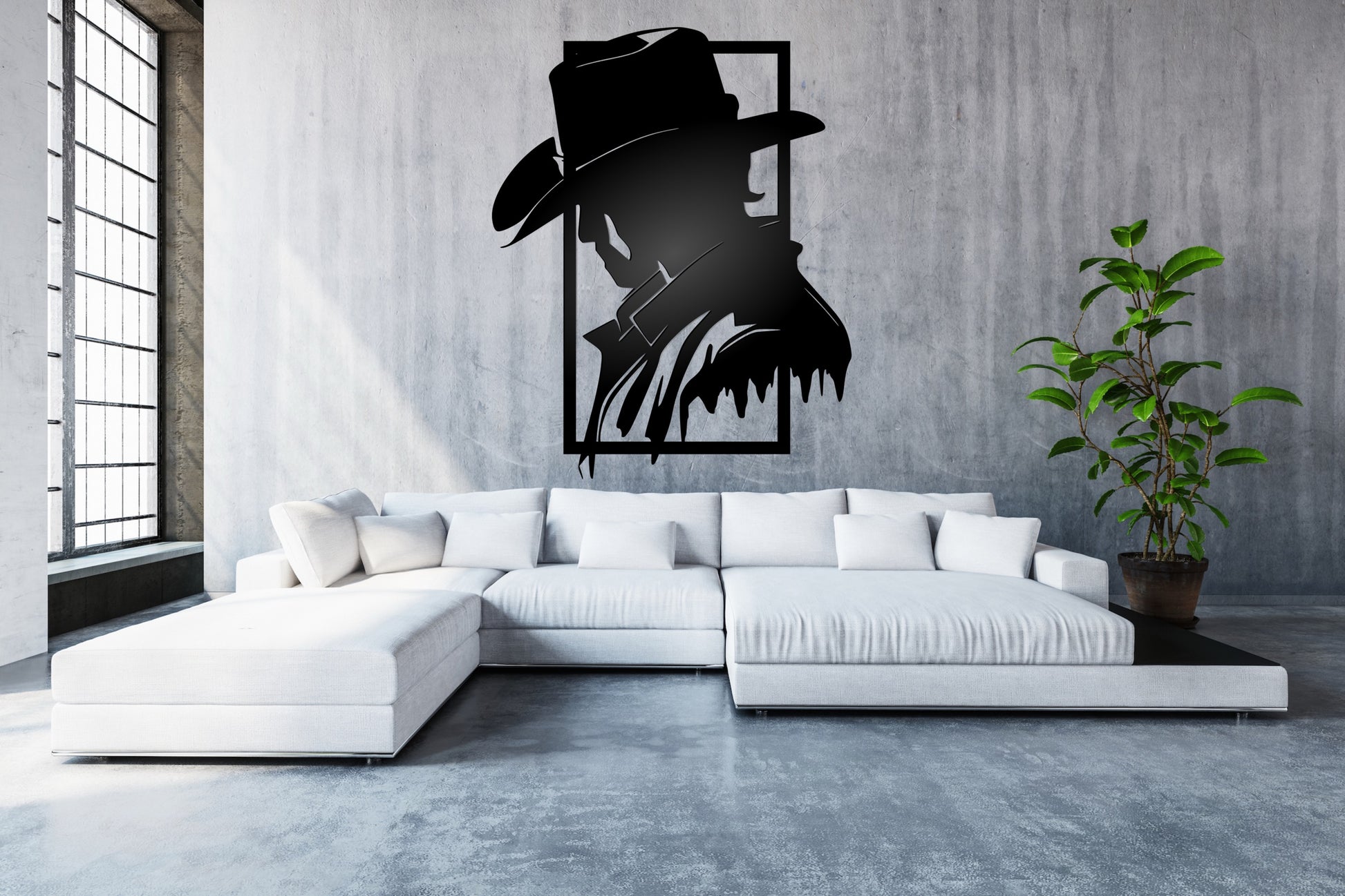 Metal Designz Cowboy scenery black Metal Sign 48x48