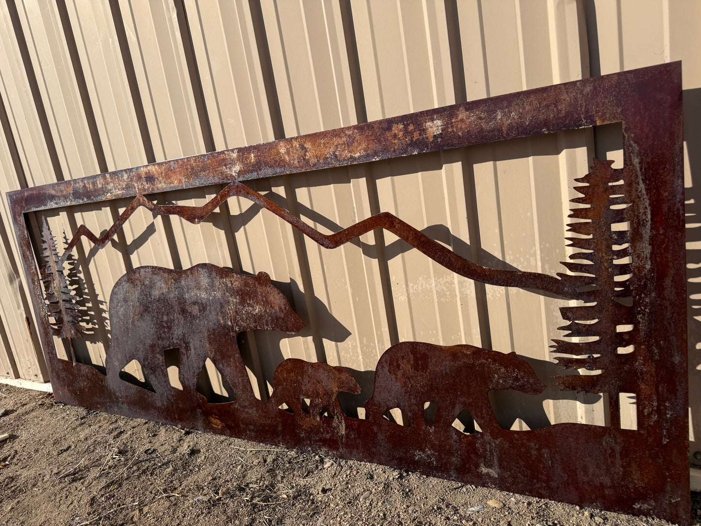 Mountain Bears Nature scenery Rust Metal Sign 70x20"
