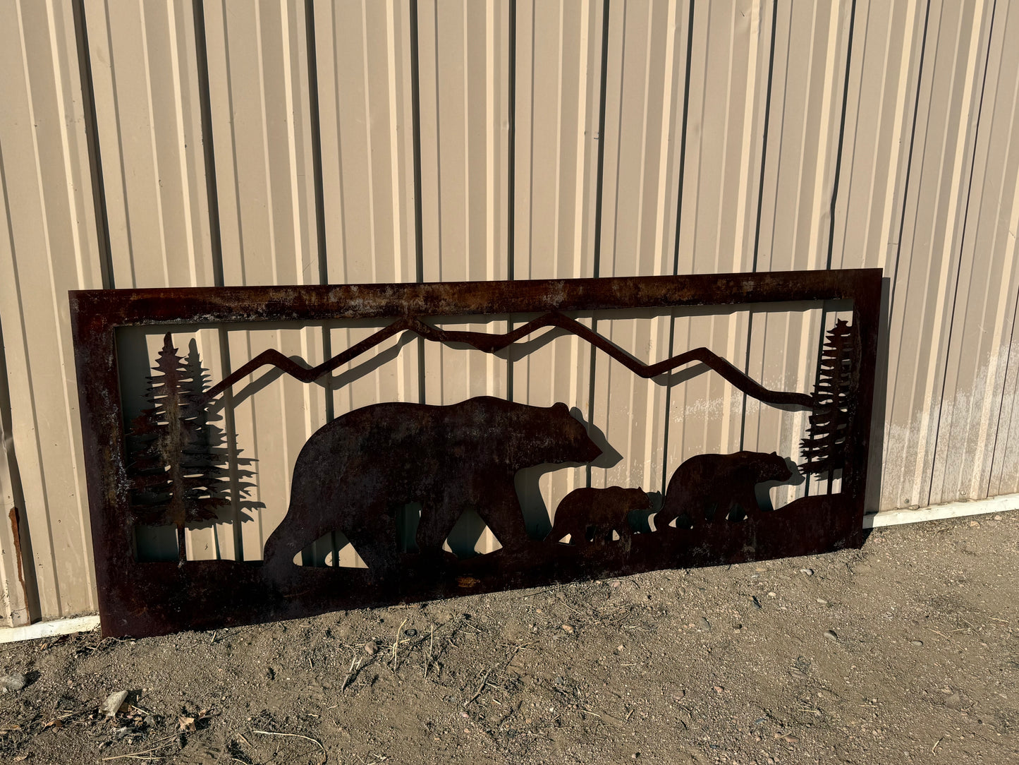 Mountain Bears Nature scenery Rust Metal Sign 70x20"