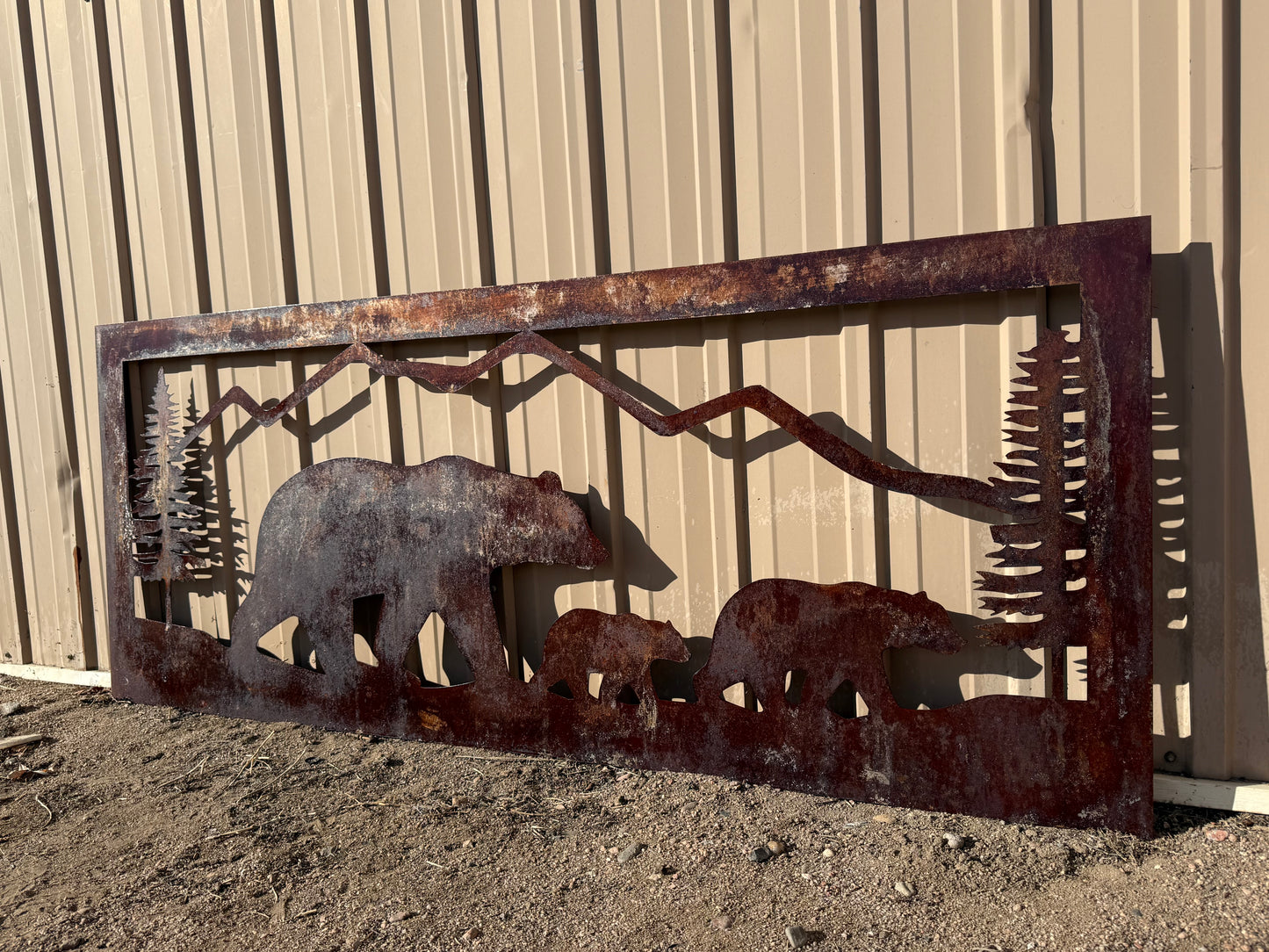 Mountain Bears Nature scenery Rust Metal Sign 70x20"