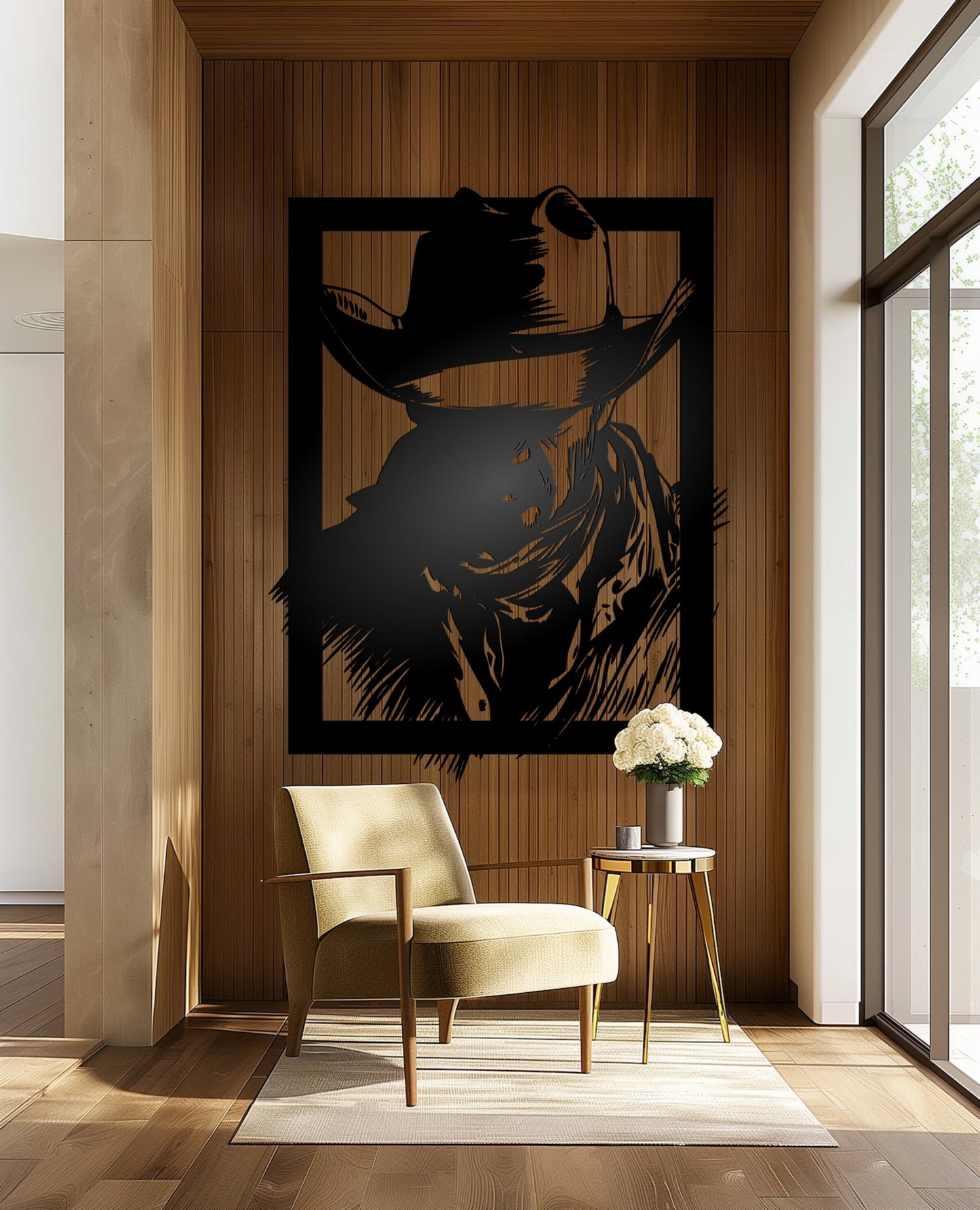 Cowboy scenery black Metal Sign 48x48"