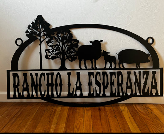 Custom Personalized Pork and Lambs  Metal hanging sign, powder coated, size 36x24 inches.