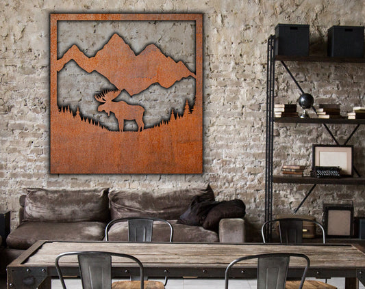 Mountain Elk Nature scenery Rust Metal Sign 45x45"