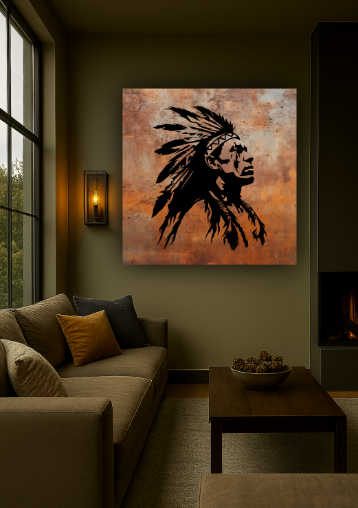 Native American Indian Rusty Metal Sign 45x45"
