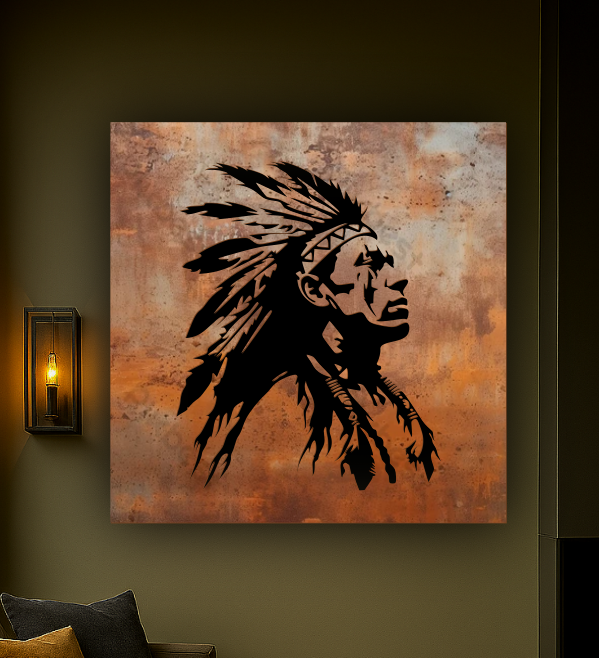 Native American Indian Rusty Metal Sign 45x45"
