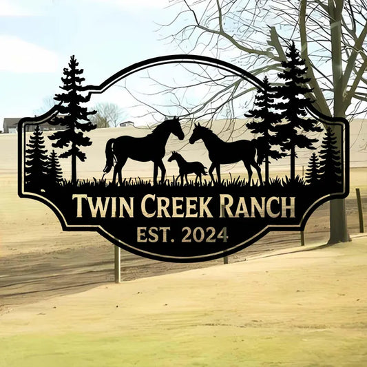 Custom Metal Farm Sign Horse Ranch Decor 40x25 inches