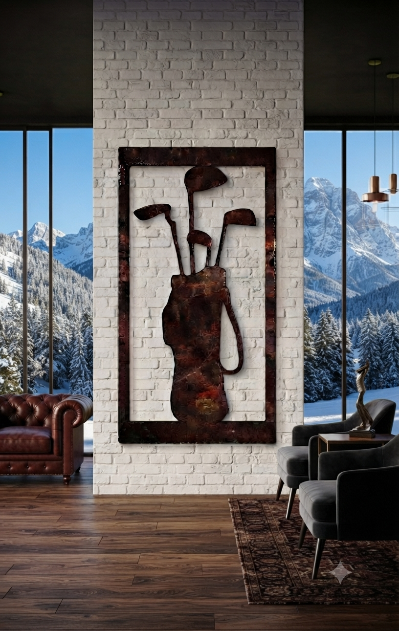 Golf Wall Art Decor Rustic patina Golf Bag