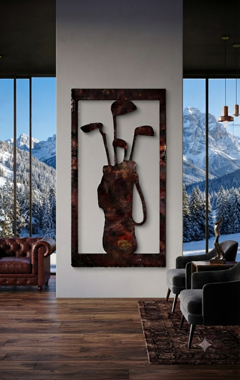 Golf Wall Art Decor Rustic patina Golf Bag