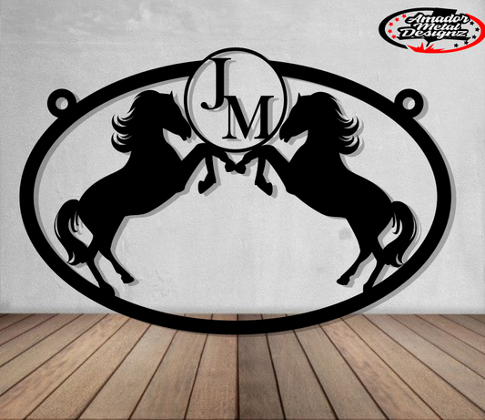 Custom initials horses name farm steel sign scene