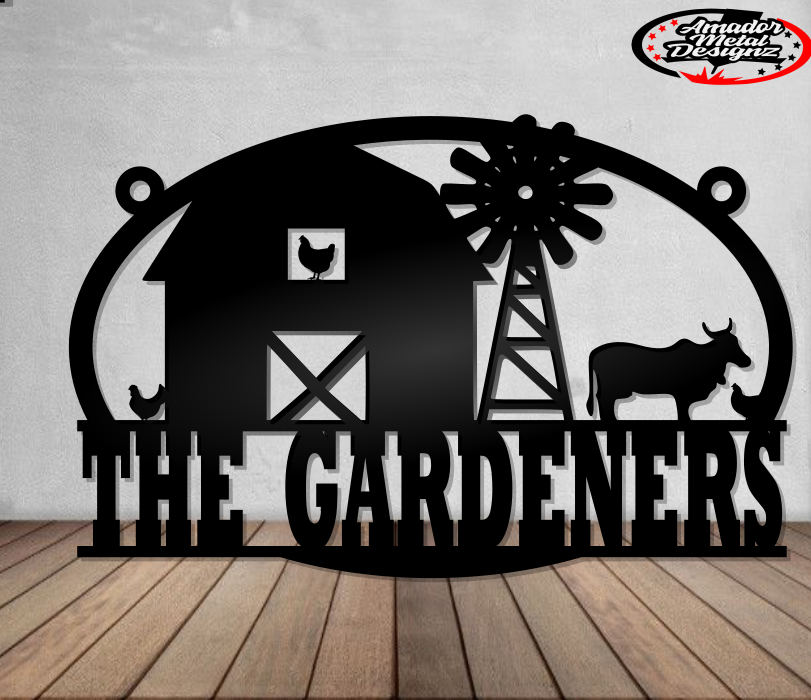 Custom steel farm sign scene