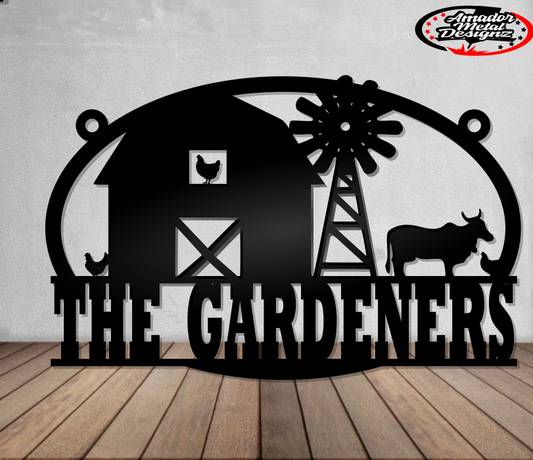 Custom steel farm sign scene